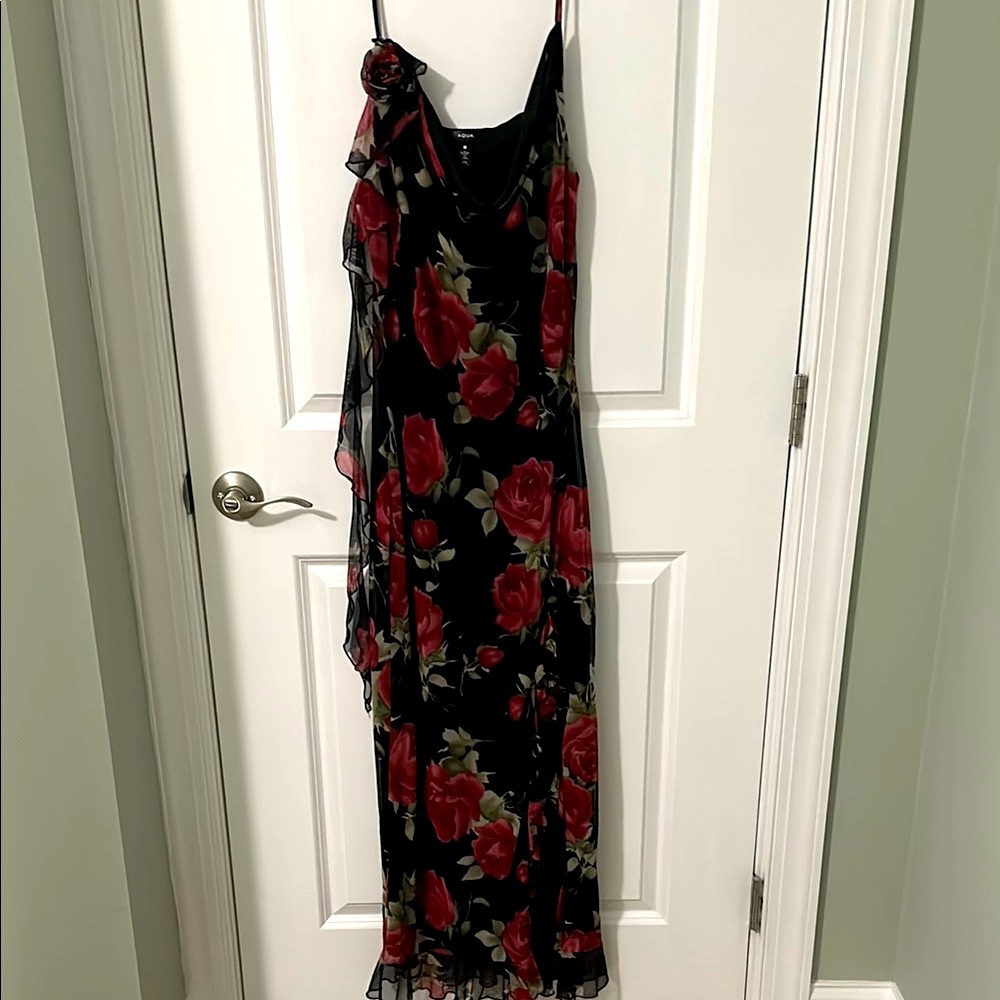 Floral Black and Red Maxi Dress